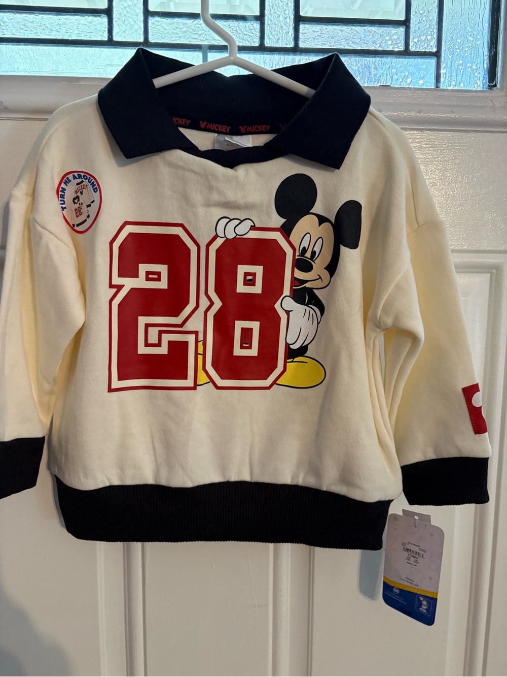 Disney Cream & Black Mickey Mouse '28' Polo long sleeve